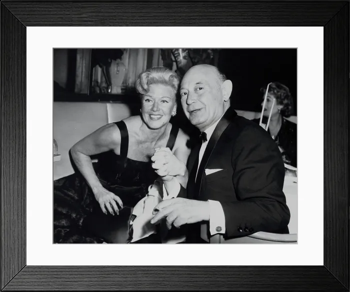 Framed Print : Boris Morros posing with Ginger Rogers at the Harwyn Club in NYC, Nov. 13, 1957
