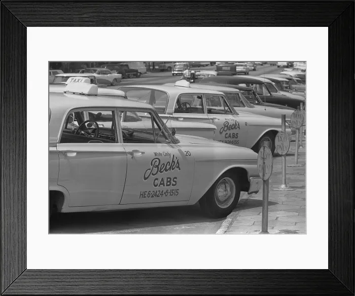 Framed Print : Segregated taxi cabs with sign White only, Becks cabs on side door, Albany, Georgia. Aug. 18, 1962. - (BSLOC_2015_1_202) Framed Print : Segregated taxi cabs with sign White only, Becks cabs on side door, Albany, Georgia. Aug. 18, 1962. - (BSLOC_2015_1_202)