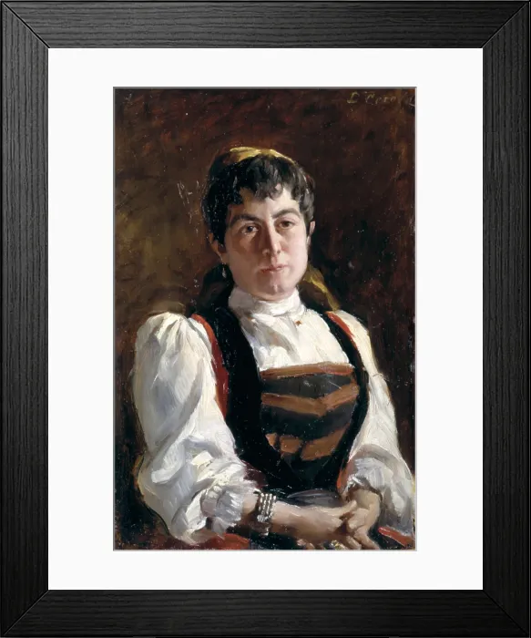 Framed Print : Girl from Gressoney (Fanciulla gressonese), by Demetrio Cosola, 1870 - 1895, 19th Century, oil on canvas - Private collection. Whole art work view