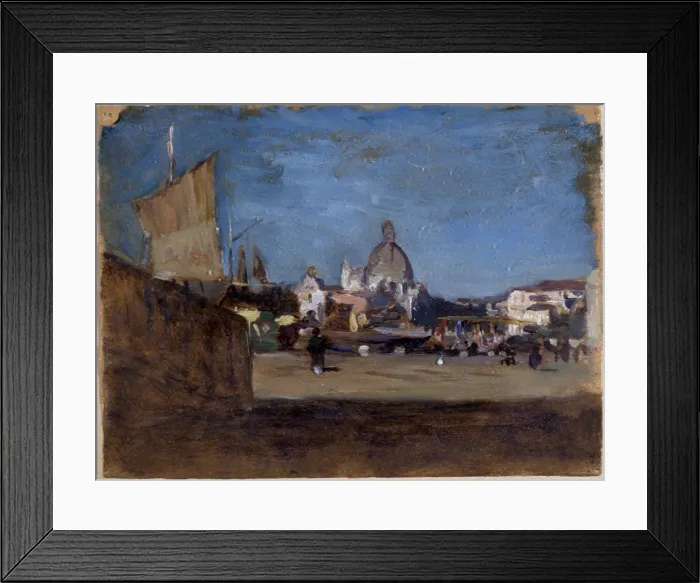 Framed Print : Venice (Venezia), by Demetrio Cosola, 1870 - 1895, 19th Century, oil on cardboard - Private Collection. Whole art work view. Venice view with ships and a church in the background Framed Print : Venice (Venezia), by Demetrio Cosola, 1870 - 1895, 19th Century, oil on cardboard - Private Collection. Whole art work view. Venice view with ships and a church in the background