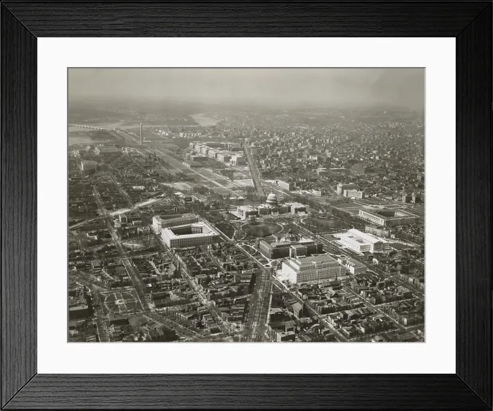 Framed Print : Capitol Hill transformed by new 1930's buildings. Aerial view to northwest