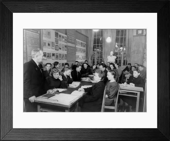 Framed Print : Communist Party evening class at a Moscow factory. The meeting room has a bust of Lenin. - (BSLOC_2014_15_252)