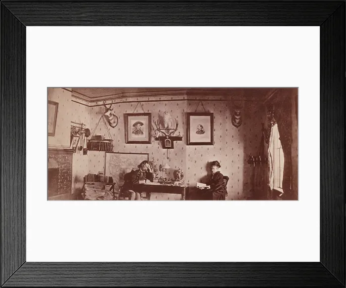 Framed Print : Lt. Colonel Custers snuggery at Fort Abraham Lincoln in Dakota Territory, April, 6th 1874. Libbie Custer followed her husband to his postings