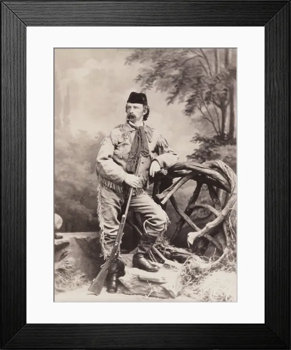Framed Print : George Armstrong Custer wears a frontiersmens buckskins in an 1873 studio portrait Framed Print : George Armstrong Custer wears a frontiersmens buckskins in an 1873 studio portrait