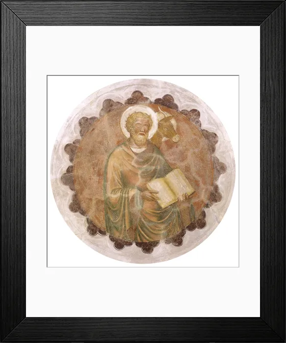 Framed Print : Saint Luke, by Master from Velo d'Astico, Battista da Vicenza, 1400 - 1438, 15th Century, fresco - Italy, Veneto, Velo d'Astico, Seghe, Church of Saint George