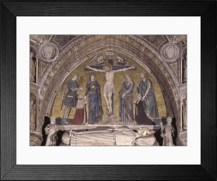 Framed Print : Crucifixion with the Doge Michele Morosini and his Wife, by Unknwon Mosaic Artist, 1382 - 1385, 14th Century, mosaic - Italy, Veneto, Venice, Church of Saints John and Paul Framed Print : Crucifixion with the Doge Michele Morosini and his Wife, by Unknwon Mosaic Artist, 1382 - 1385, 14th Century, mosaic - Italy, Veneto, Venice, Church of Saints John and Paul