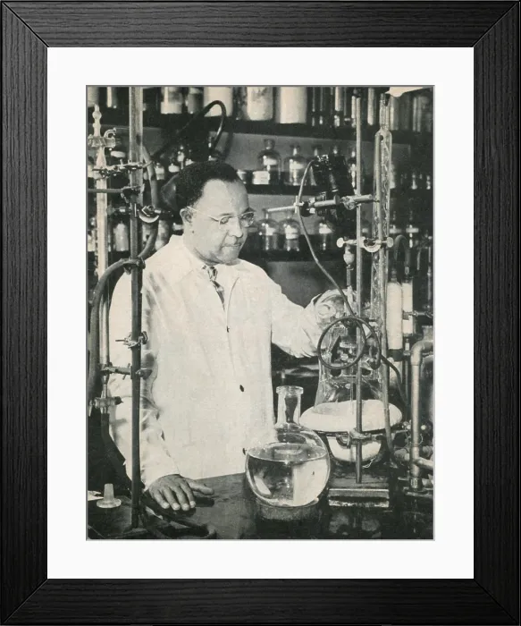 Framed Print : Percy Julian, African American chemist, c. 1940s. At the Glidden Company, he designed methods for extracting soy protein on an industrial scale