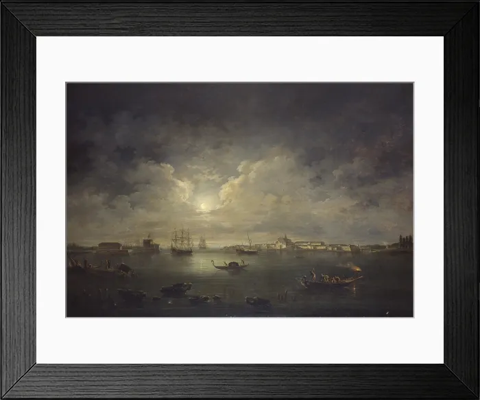 Framed Print : Malamocco Harbor, by Francesco Fidanza, 1813, 19th Century, oil on canvas, 124 x 183 cm - Italy, Lombardy, Civic Gallery of Modern Art. Whole artwork view
