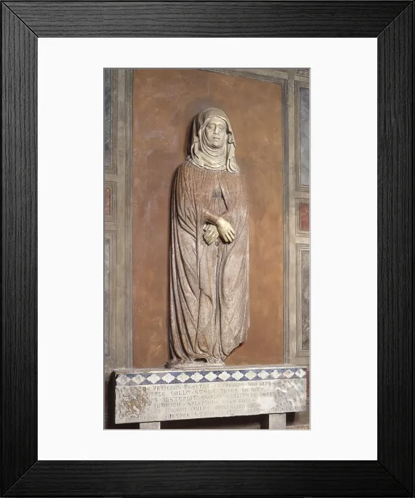 Framed Print : Burial of Catherine of the French Staggia, by Unknown Artist, 14th Century, marble - Italy, Veneto, Mussolente, Parrish Church of Saints Peter and Paul. Whole artwork view