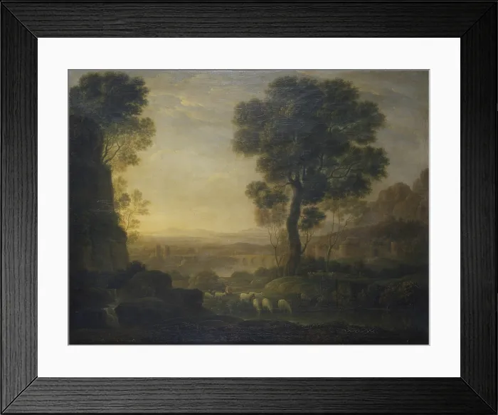 Framed Print : Landscape with Flock to the River (Paesaggio con gregge al fiume), school of Claude Gelle known as Lorrain, 17th Century, oil on canvas, 74 x 98 cm - Italy, Lombardy, Milan