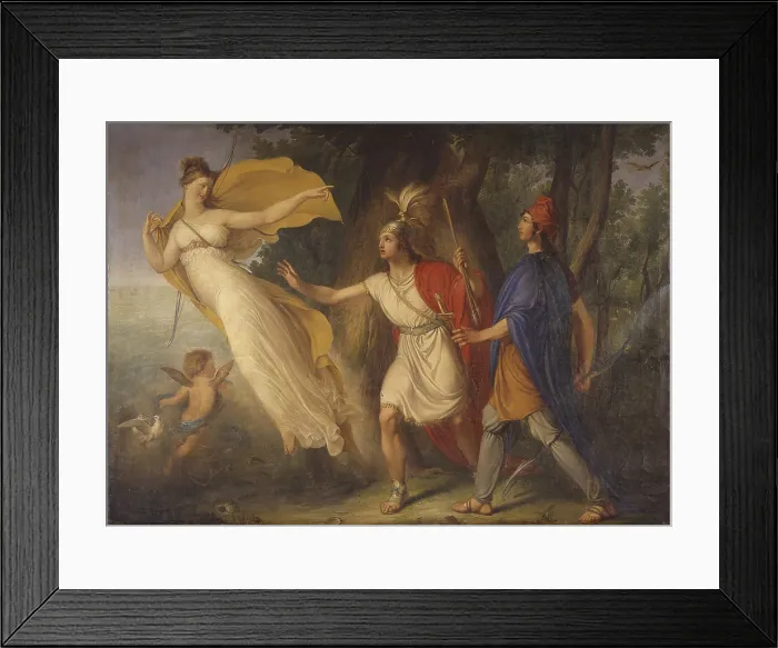Framed Print : Venus appears as a hunter to Aeneas on the shores of Libya, by Gallo Gallina, 19th Century, oil on canvas - Italy, Lombardy, Milan, Brera Collection. Whole artwork view Framed Print : Venus appears as a hunter to Aeneas on the shores of Libya, by Gallo Gallina, 19th Century, oil on canvas - Italy, Lombardy, Milan, Brera Collection. Whole artwork view