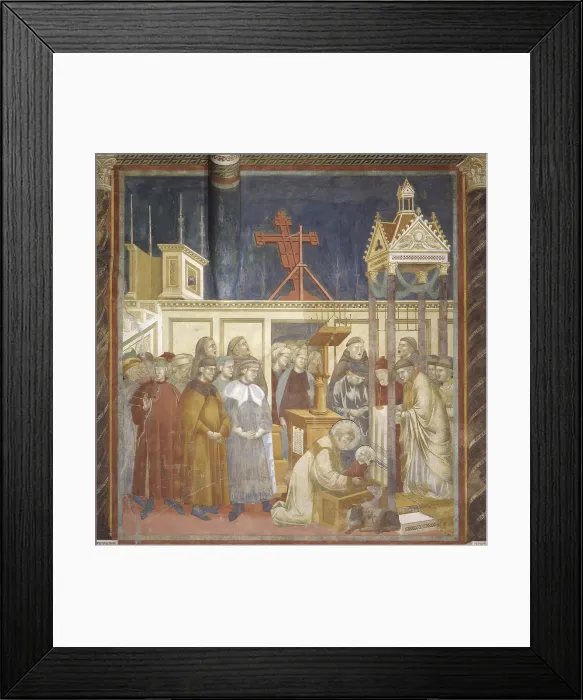 Framed Print : Nativity Scene in Greccio, by Giotto, 1297 - 1300, 13th Century, fresco, 230 x 270 cm - Italy, Umbria, Assisi, Papal Basilica of San Francesco, Upper Church. Whole artwork view