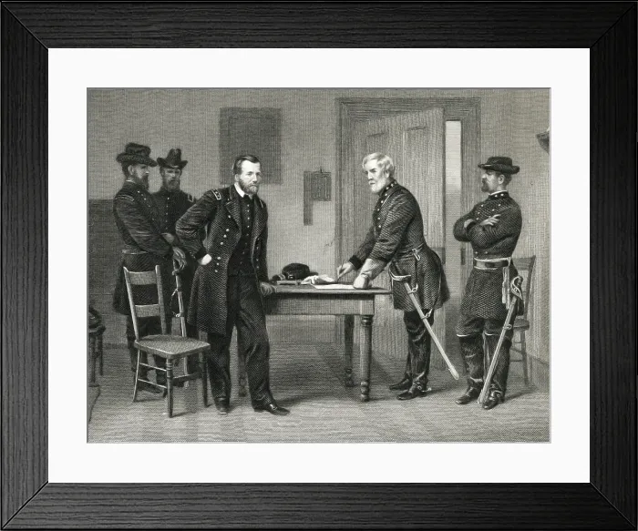Framed Print : US Civil War. Surrender at Appomattox. Conjectural depiction of the surrender signing in the parlor of the McLean House, April 9, 1865