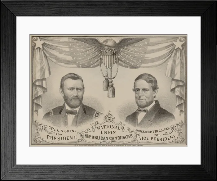 Framed Print : Campaign banner for the 1868 Republican presidential ticket. Presidential nominee Ulysses S