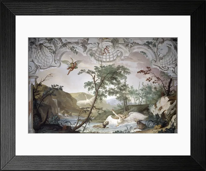 Framed Print : Hunt to the Swan (Caccia al cigno), by Andrea Urbani, 1773, 18th Century, fresco - Italy, Veneto, Padua, Noventa Padovana, Villa Grimani Vendramin Calergi. Whole artwork view Framed Print : Hunt to the Swan (Caccia al cigno), by Andrea Urbani, 1773, 18th Century, fresco - Italy, Veneto, Padua, Noventa Padovana, Villa Grimani Vendramin Calergi. Whole artwork view