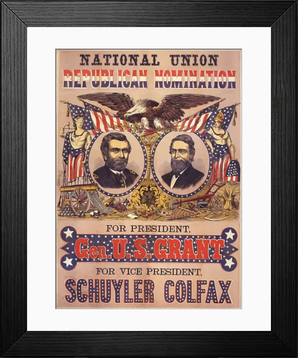 Framed Print : Poster promoting the National Union Republican Presidential nominees. Presidential nominee Ulysses S Framed Print : Poster promoting the National Union Republican Presidential nominees. Presidential nominee Ulysses S