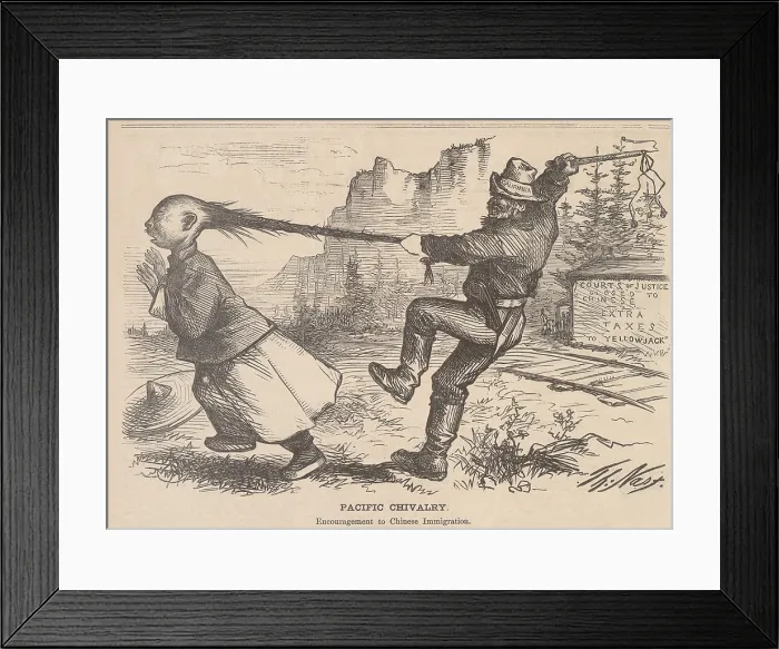 Framed Print : Pacific Chivalry: Encouragement to Chinese Immigration'. Thomas Nast cartoon from Harper's Weekly, 1969 Framed Print : Pacific Chivalry: Encouragement to Chinese Immigration'. Thomas Nast cartoon from Harper's Weekly, 1969