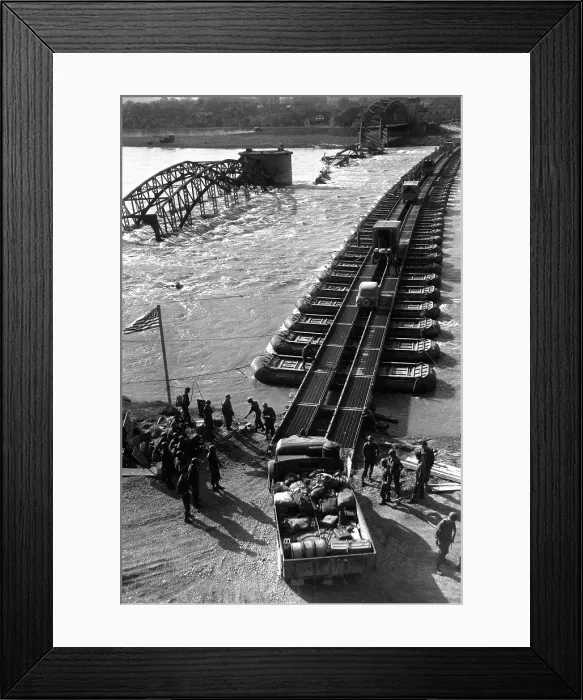Framed Print : German soldiers cross a pontoon bridge from Branau, Austria to Simbach, Germany Framed Print : German soldiers cross a pontoon bridge from Branau, Austria to Simbach, Germany