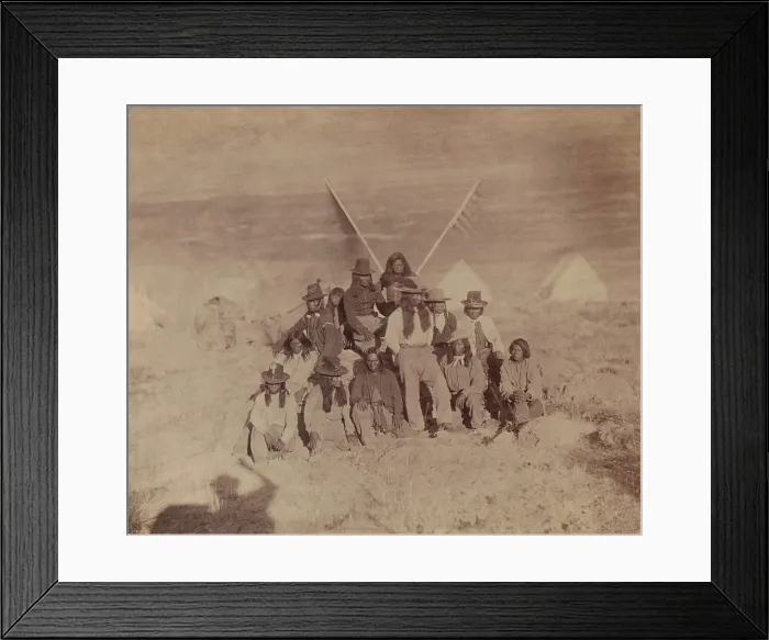 Framed Print : Thirteen Shoshoni men, wear US Army hats and shirts they got though US Army trading posts