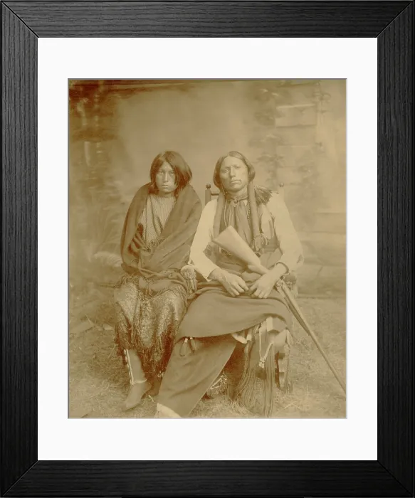 Framed Print : Chief Quanah Parker in 1888 with one of his wives. He married eight women, seven during the reservation period. Photo by George A. Addison (BSLOC_2019_9_145)