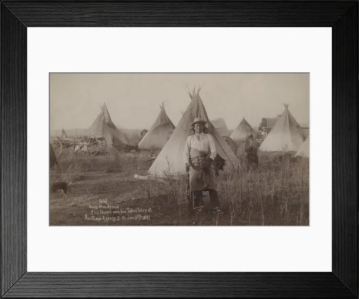 Framed Print : Chief They-Fear-His-Horse, (aka Young Man Afraid of his Horses). His name means he was so feared in battle that even the sight of his horse would inspire terror
