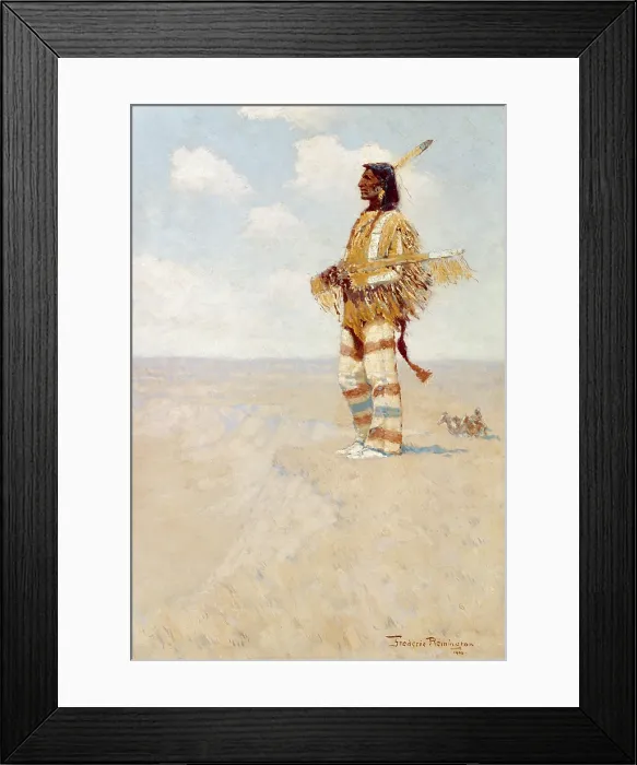 Framed Print : THE LAST OF HIS RACE, (The Vanishing American), 1908, by Frederic Remington, Oil painting on composition board