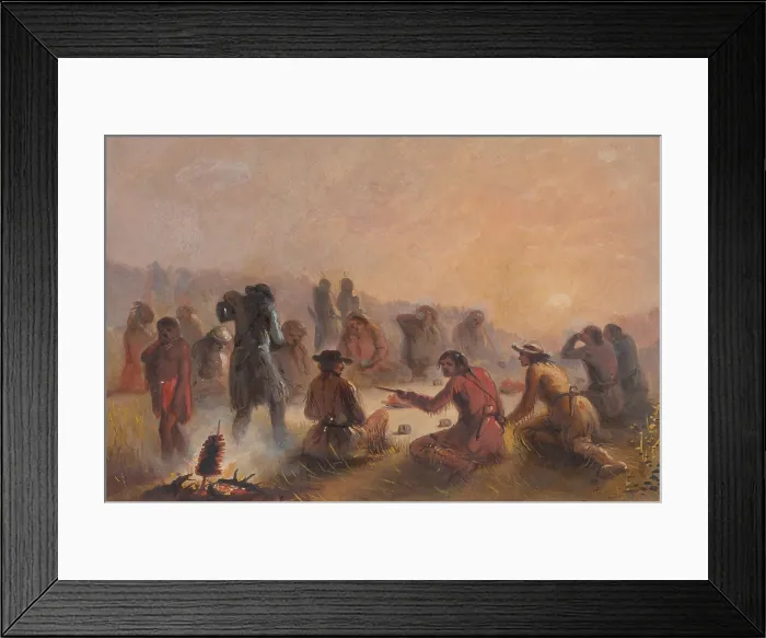 Framed Print : SUNRISE, VOYAGEURS AT BREAKFAST, ca. 1837-38, by Alfred Jacob Miller, watercolor painting, on paper Framed Print : SUNRISE, VOYAGEURS AT BREAKFAST, ca. 1837-38, by Alfred Jacob Miller, watercolor painting, on paper