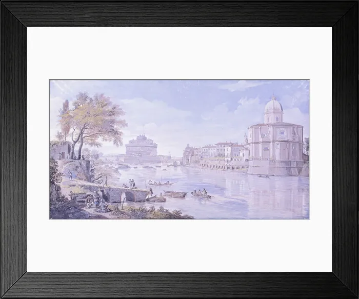 Framed Print : Castel Sant'Angelo and the apse of San Giovanni dei Fiorentini, by Gaspar Van Wittel also known as Gaspare Vanvitelli, 1680 - 1690, 17th Century, tempera on parchment - Italy