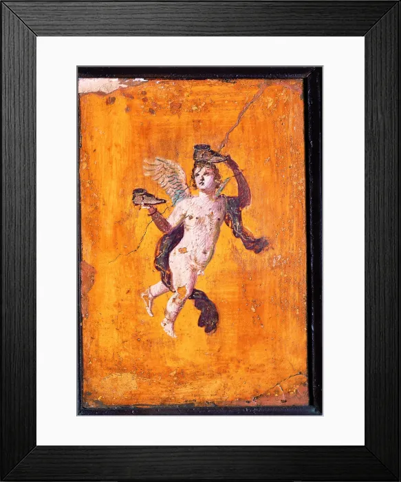 Framed Print : Cupid with Shoes, by unknown artist, 10-45, 1st Century A.D. ripped fresco, 35 x 26 cm - Italy, Campania, Naples, National Archaeological Museum, Room LXXVII, inv. 9337 Framed Print : Cupid with Shoes, by unknown artist, 10-45, 1st Century A.D. ripped fresco, 35 x 26 cm - Italy, Campania, Naples, National Archaeological Museum, Room LXXVII, inv. 9337