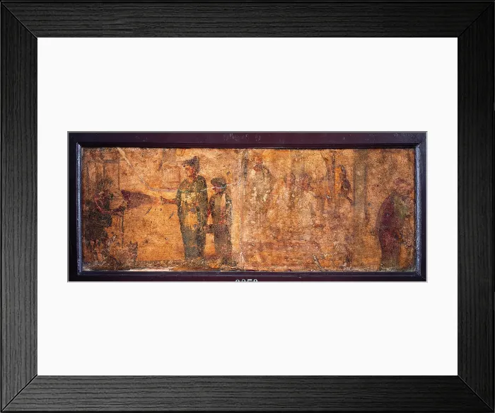 Framed Print : Women and Panhandler, by unknown artist, 62-79, 1st Century A.D. ripped fresco, 31 x 83 cm - Italy, Campania, Naples, National Archaeological Museum, Room LXXVIII, inv. 9059 Framed Print : Women and Panhandler, by unknown artist, 62-79, 1st Century A.D. ripped fresco, 31 x 83 cm - Italy, Campania, Naples, National Archaeological Museum, Room LXXVIII, inv. 9059