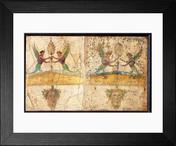 Framed Print : Pediments, by unknown artist, 37-45, 1st Century A.D. ripped fresco, 51 x 78 cm - Italy, Campania, Naples, National Archaeological Museum, Room LXXVII, inv. 9371 Framed Print : Pediments, by unknown artist, 37-45, 1st Century A.D. ripped fresco, 51 x 78 cm - Italy, Campania, Naples, National Archaeological Museum, Room LXXVII, inv. 9371
