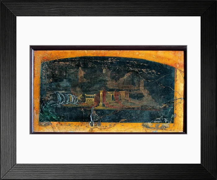 Framed Print : Architectural Landscape, by unknown artist, 45-79, 1st Century A.D. ripped fresco, 40 x 72 cm - Italy, Campania, Naples, National Archaeological Museum, Room LXXIV, inv. 9485 Framed Print : Architectural Landscape, by unknown artist, 45-79, 1st Century A.D. ripped fresco, 40 x 72 cm - Italy, Campania, Naples, National Archaeological Museum, Room LXXIV, inv. 9485