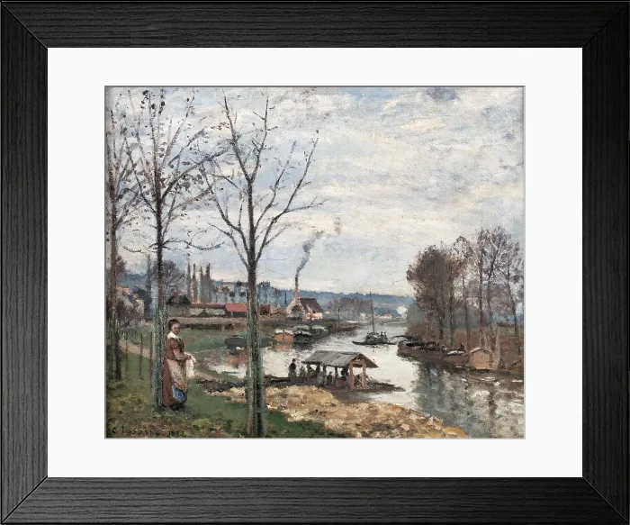 Framed Print : Port-Marly near Pontoise. The washing house, by Camille Pissarro, 1873 - 1874, 19th Century, oil on canvas - France, Paris, Muse d'Orsay. Whole artwork view