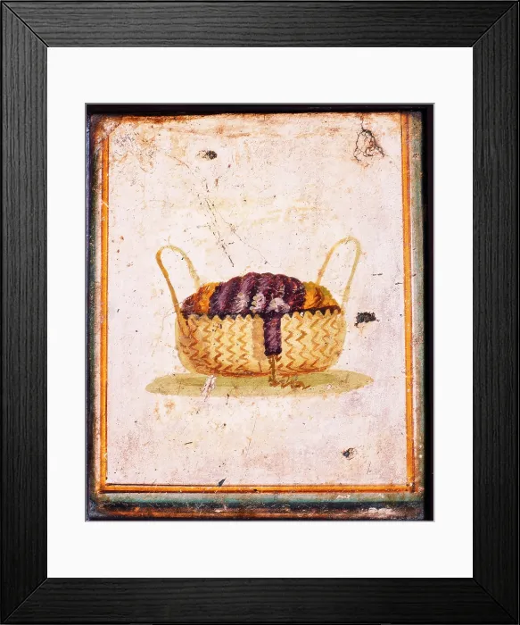 Framed Print : Basket, by unknown artist, 45-69, 1st Century A.D. ripped fresco, 24 x 20 cm - Italy, Campania, Naples, National Archaeological Museum, Room LXXVII, inv. 8689