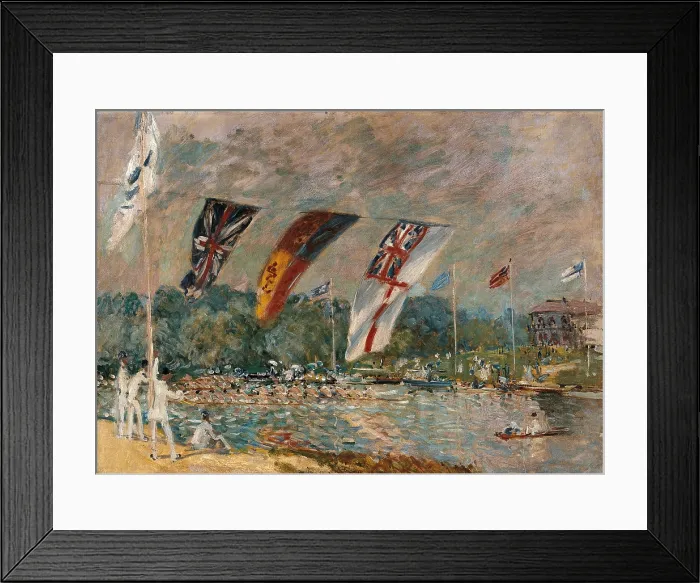 Framed Print : Regatta at Molesey, by Alfred Sisley, 1874, 19th Century, oil on canvas - France, Paris, Muse d'Orsay. Whole artwork view. Flags on the water during the regatta