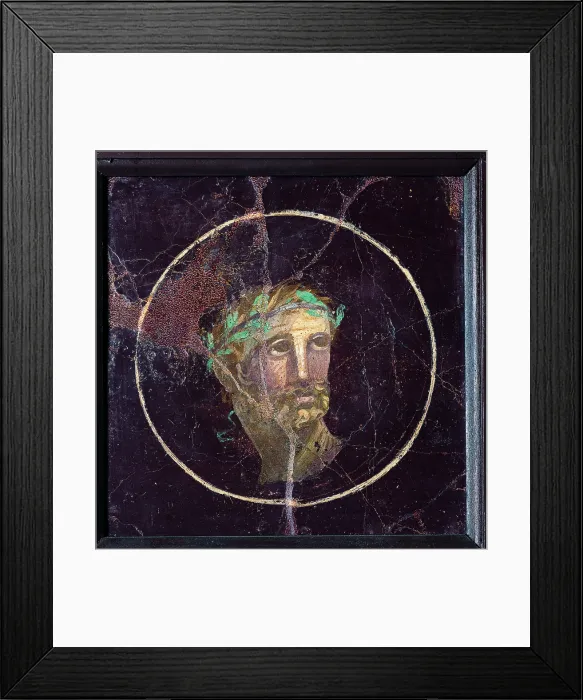 Framed Print : Man with Crown, by unknown artist, 45-79, 1st Century A.D. ripped fresco, 25 x 25 cm - Italy, Campania, Naples, National Archaeological Museum, Room LXXVIII, inv. 9092