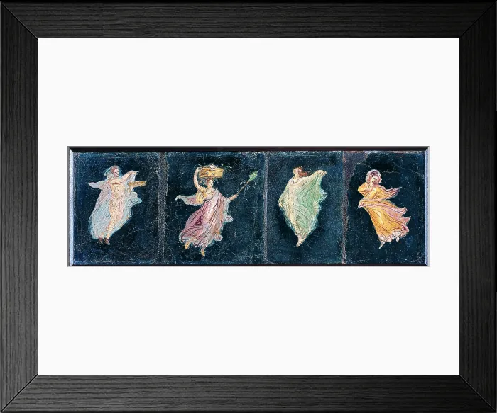 Framed Print : Dancing-girls, by unknown artist, 1-37, 1st Century A.D. ripped fresco, 27 x 71, 2 cm - Italy, Campania, Naples, National Archaeological Museum, Room LXVIII, inv. 9295