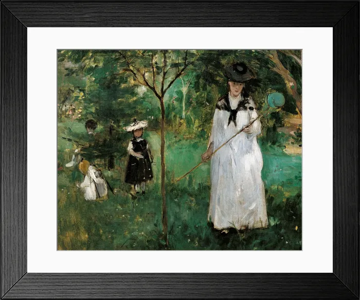 Framed Print : Chasing Butterflies, by Berthe Morisot, 1875, 19th Century, oil on canvas - France, Paris, Muse d'Orsay. Detail. A woman and some children are chasing butterflies in a garden Framed Print : Chasing Butterflies, by Berthe Morisot, 1875, 19th Century, oil on canvas - France, Paris, Muse d'Orsay. Detail. A woman and some children are chasing butterflies in a garden