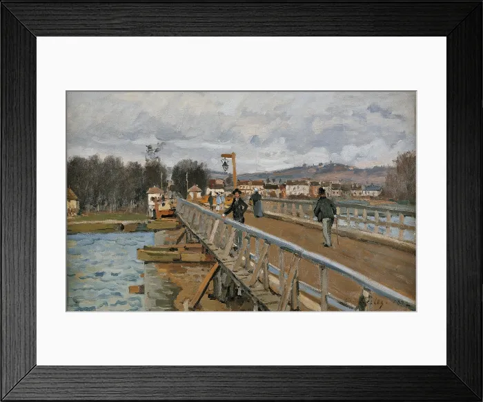 Framed Print : The Bridge in Argenteuil, by Alfred Sisley, 1872, 19th Century, oil on canvas - France, Paris, Muse d'Orsay. Whole artwork view. Bridge with people passing by Framed Print : The Bridge in Argenteuil, by Alfred Sisley, 1872, 19th Century, oil on canvas - France, Paris, Muse d'Orsay. Whole artwork view. Bridge with people passing by