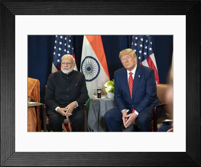 Framed Print : President Donald. Trump and India's Prime Minister Narendra Modi, in a bilateral meeting on Tuesday, September 24, 2019, at the United Nations Headquarters