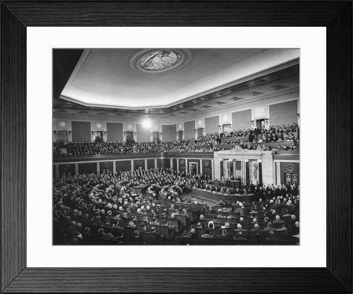 Framed Print : President Dwight Eisenhower delivering his 1954 State of the Union address to Congress. Jan. 7, 1954 Framed Print : President Dwight Eisenhower delivering his 1954 State of the Union address to Congress. Jan. 7, 1954