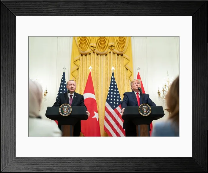 Framed Print : President Donald Trump and Turkish President Recep Tayyip Erdogan hold a press conference on Wednesday, Nov. 13, 2019, in the East Room of the White House