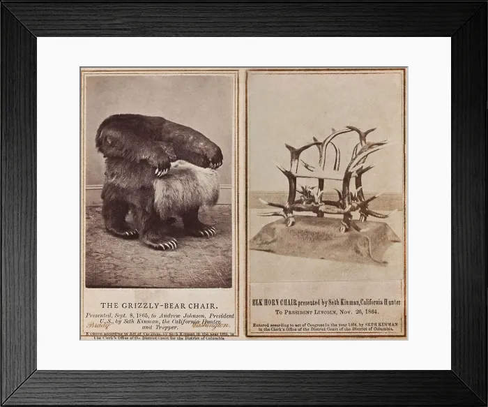Framed Print : Seth Kinman sits in the Grizzly Bear chair he presented to President Andrew Johnson in 1865 Framed Print : Seth Kinman sits in the Grizzly Bear chair he presented to President Andrew Johnson in 1865