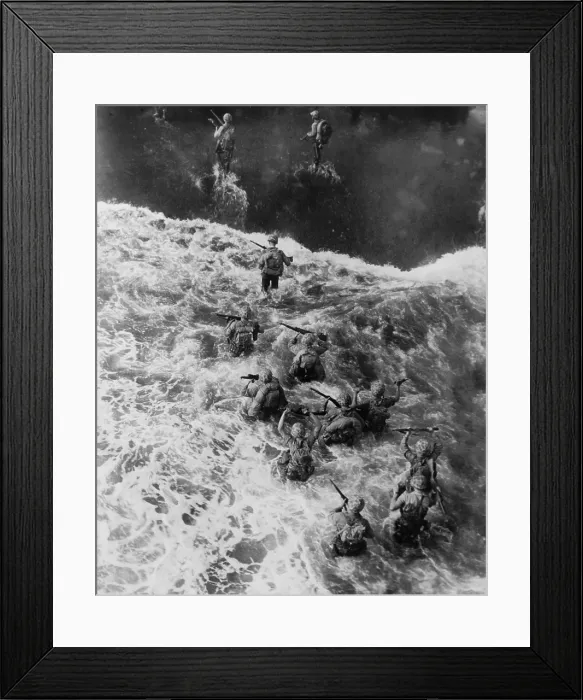 Framed Print : Overhead view of U.S. Marines taking the beach at Cape Gloucester, Papua New Guinea. Dec. 26, 1943 Framed Print : Overhead view of U.S. Marines taking the beach at Cape Gloucester, Papua New Guinea. Dec. 26, 1943