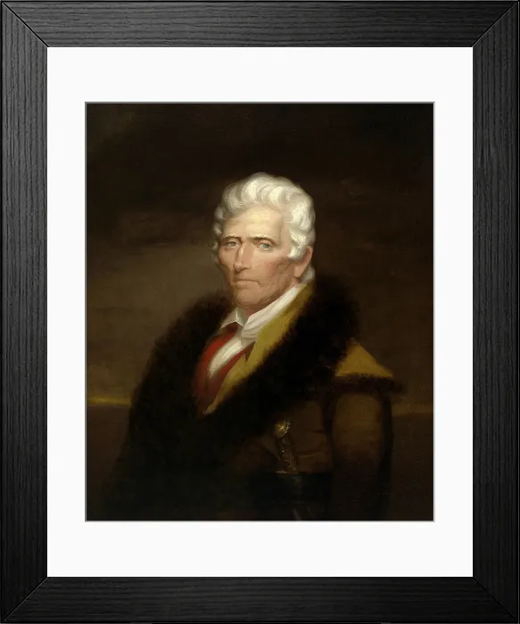 Framed Print : Daniel Boone, by Chester Harding. Posthumous portrait painted around 1820. Boone fought British allied Shawnee Indians in the Revolutionary War in Kentucky Framed Print : Daniel Boone, by Chester Harding. Posthumous portrait painted around 1820. Boone fought British allied Shawnee Indians in the Revolutionary War in Kentucky