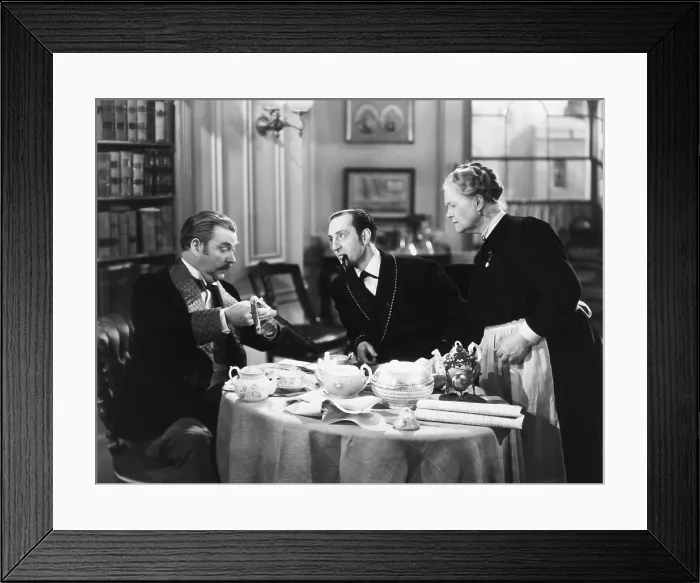 Framed Print : THE HOUND OF THE BASKERVILLES, from left, Nigel Bruce, Basil Rathbone, Mary Gordon, 1939, TM & copyright 20th Century Fox Film Corp Framed Print : THE HOUND OF THE BASKERVILLES, from left, Nigel Bruce, Basil Rathbone, Mary Gordon, 1939, TM & copyright 20th Century Fox Film Corp