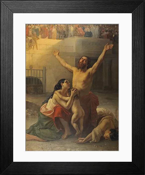 Framed Print : Family of early Christians, about to be eaten by the beasts, by Agostino Caironi, 18th Century, oil on canvas - Italy, Lombardy, Milan, Brera Collection. Whole artwork view