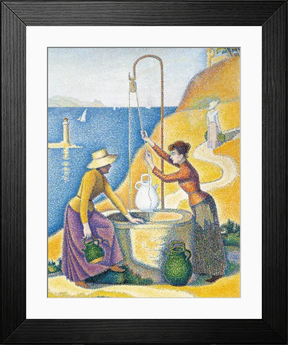 Framed Print : Women at a Well, by Paul Signac, 1892, 19th Century, oil on canvas, 194, 5 x 130 cm - France, Paris, Muse d'Orsay. Detail. Two women draw water from a well near the sea Framed Print : Women at a Well, by Paul Signac, 1892, 19th Century, oil on canvas, 194, 5 x 130 cm - France, Paris, Muse d'Orsay. Detail. Two women draw water from a well near the sea