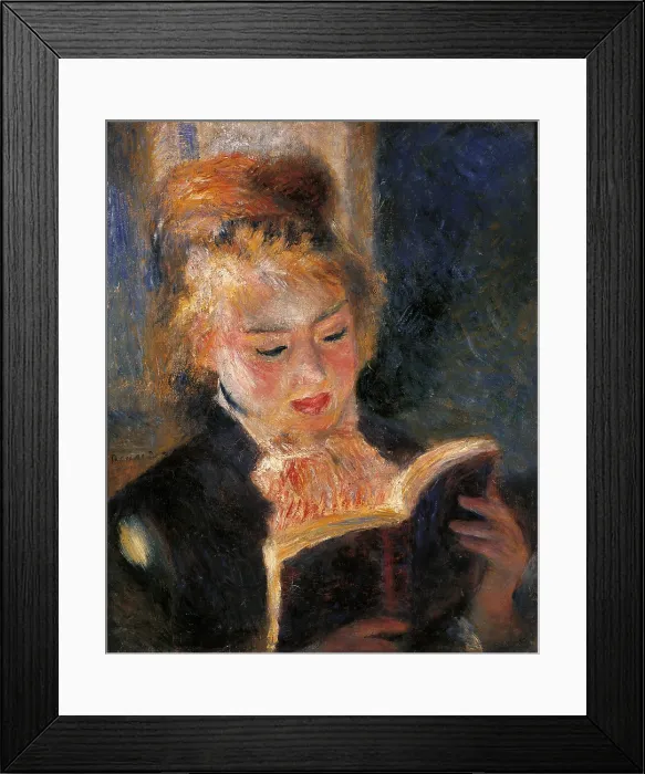 Framed Print : Woman Reading, by Pierre-Auguste Renoir, 1874 - 1876, 19th Century, oil on canvas - France, Paris, Muse d'Orsay. Whole artwork view. Woman immersed in reading a book