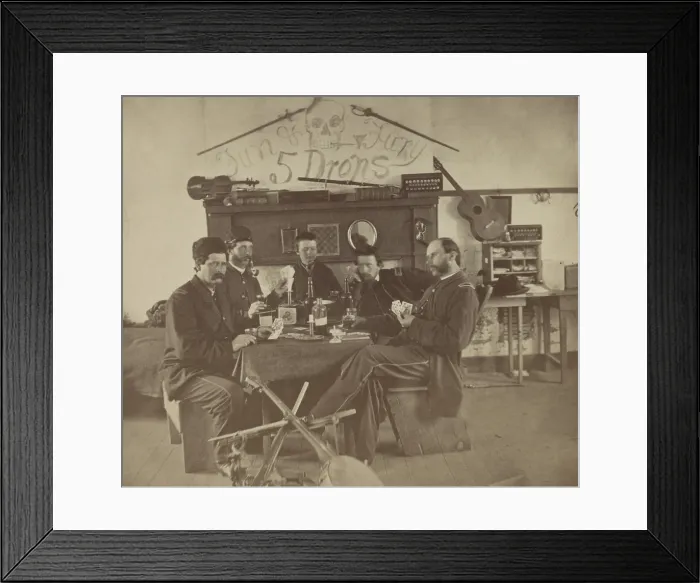 Framed Print : Army Surgeon, David McKay (at right), in a card game in officers quarters of the Army of the James, during the US Civil war Framed Print : Army Surgeon, David McKay (at right), in a card game in officers quarters of the Army of the James, during the US Civil war